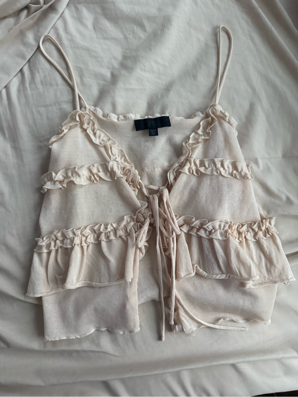 Zara Pale Cream Ruffle Tie-Front Camisole